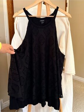 torrid Black Lace-Effect Halter-Neck Tank with Fly-away Back 3X